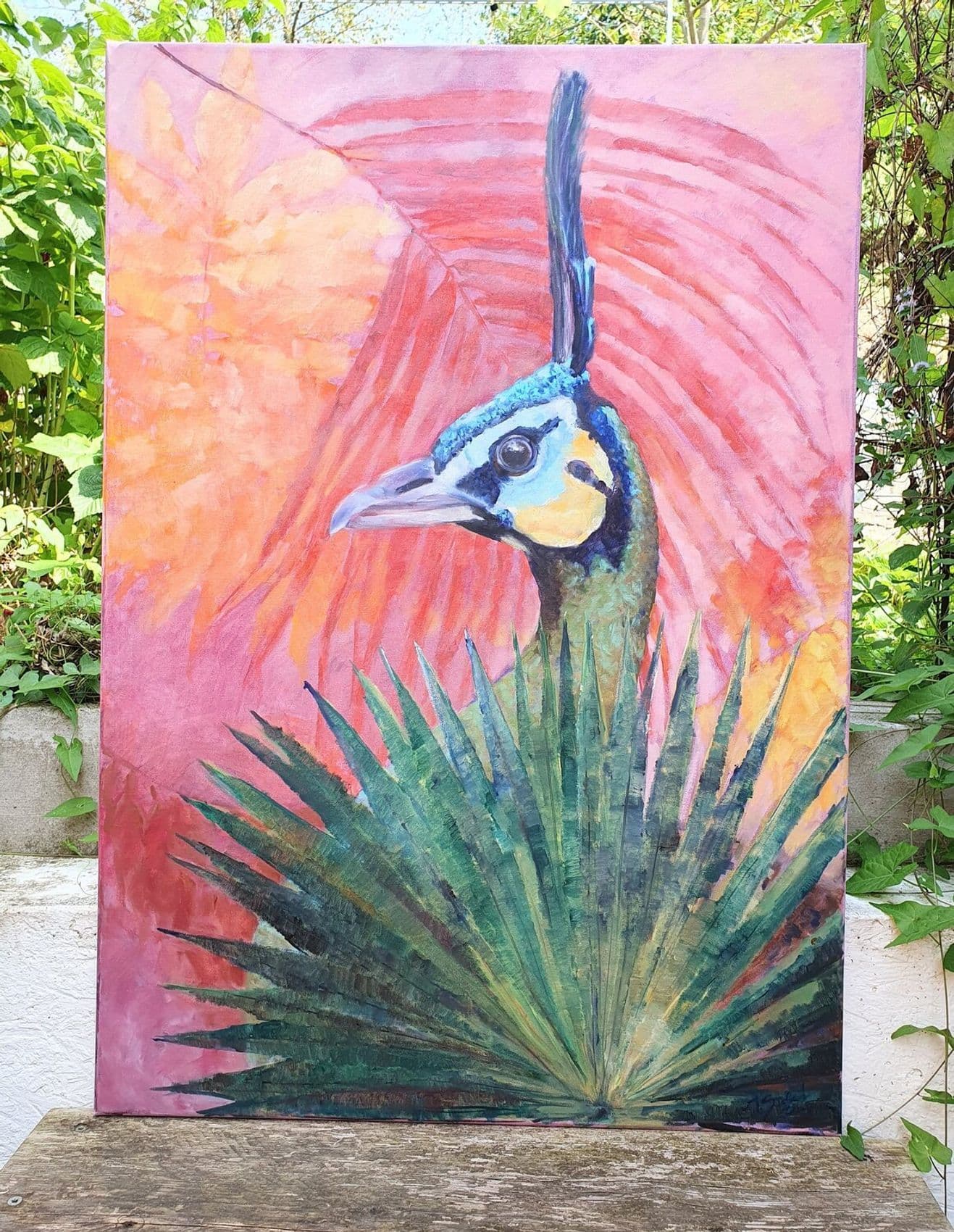 Pfau im Palmenfächer — Ansicht 1