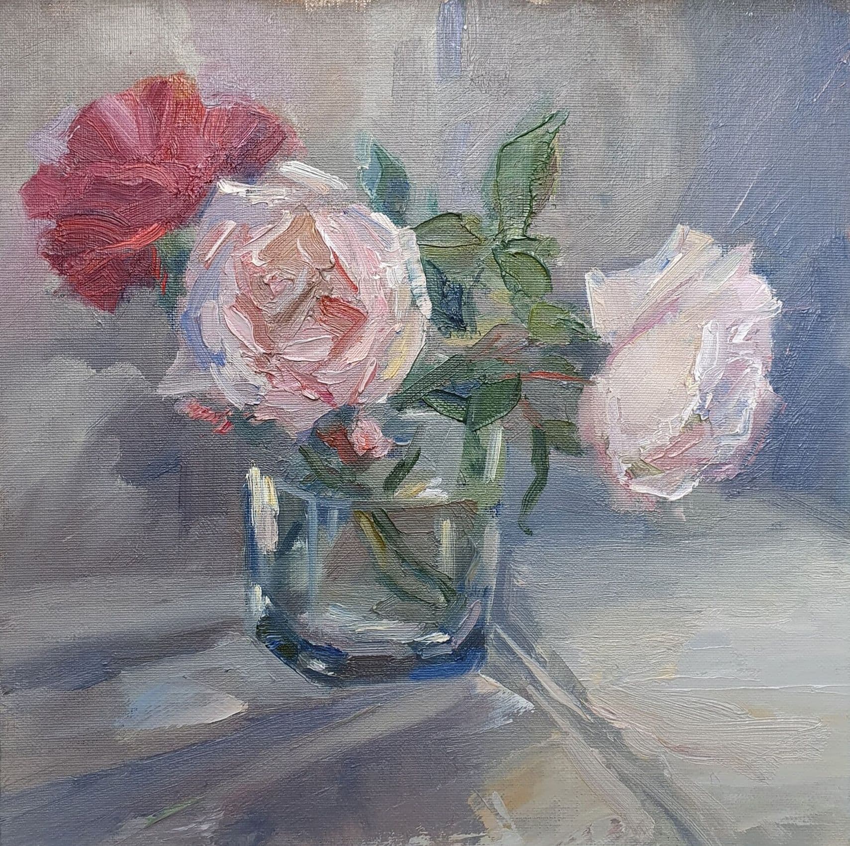 "Rosen  in einer Glasvase"  Etüde (blau) — Raumansicht