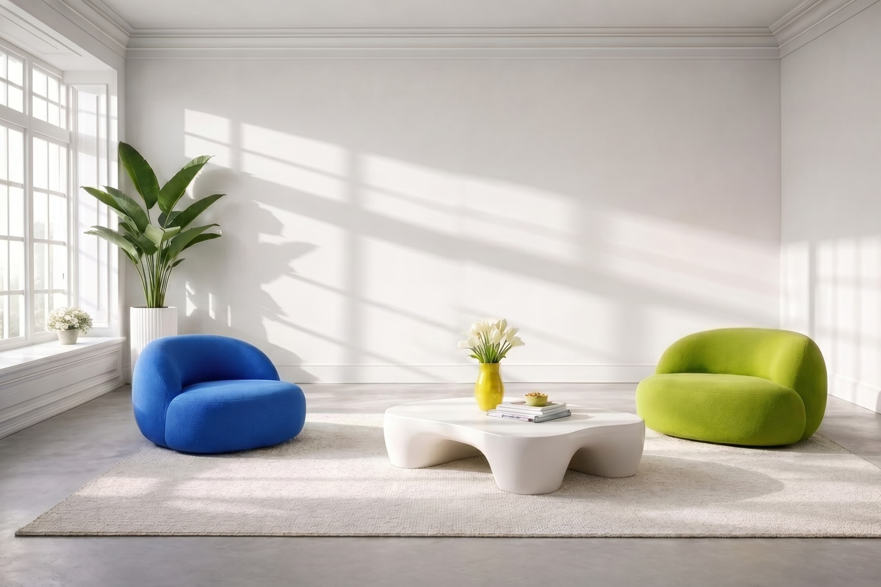 Wohnzimmer mit gelbem Sofa
